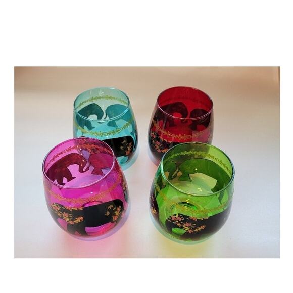 Boho Elephant Stemless Wine Glasses - Tropical Colors - Set of 4 - Picture 7 of 12